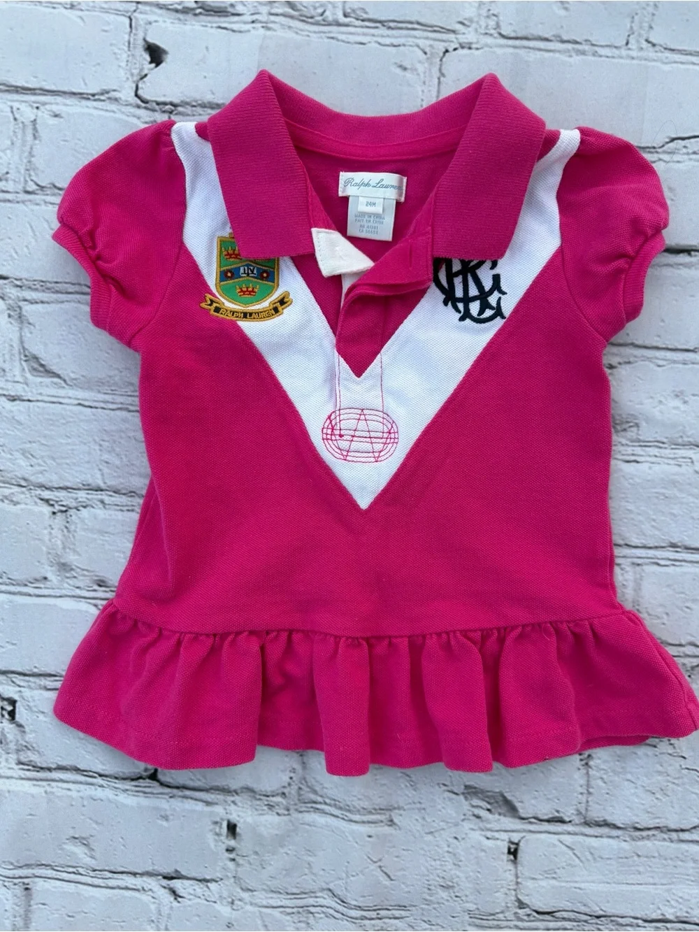Ralph Lauren Preppy Rugby Tennis Prep Baby Dress Pink Polo 24 Months Crest Logo